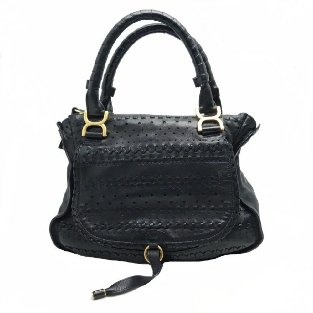 Chloe Marcie Tote Bag Black Calfskin Perforated Leather